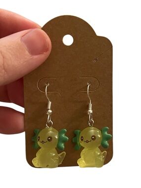 Cute Green Axolotl Dangle Earrings